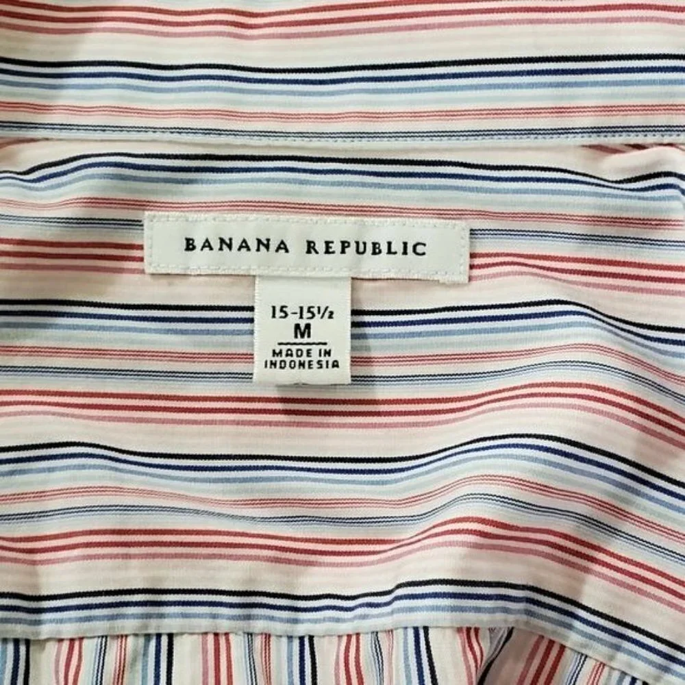 Banana Republic pink blue striped shirt men's size 15-15.5